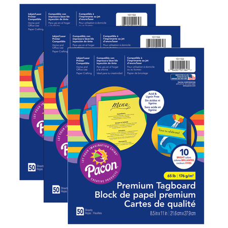 PACON Brights Premium Tagboard 10 Color Assortment, PK150 P101164